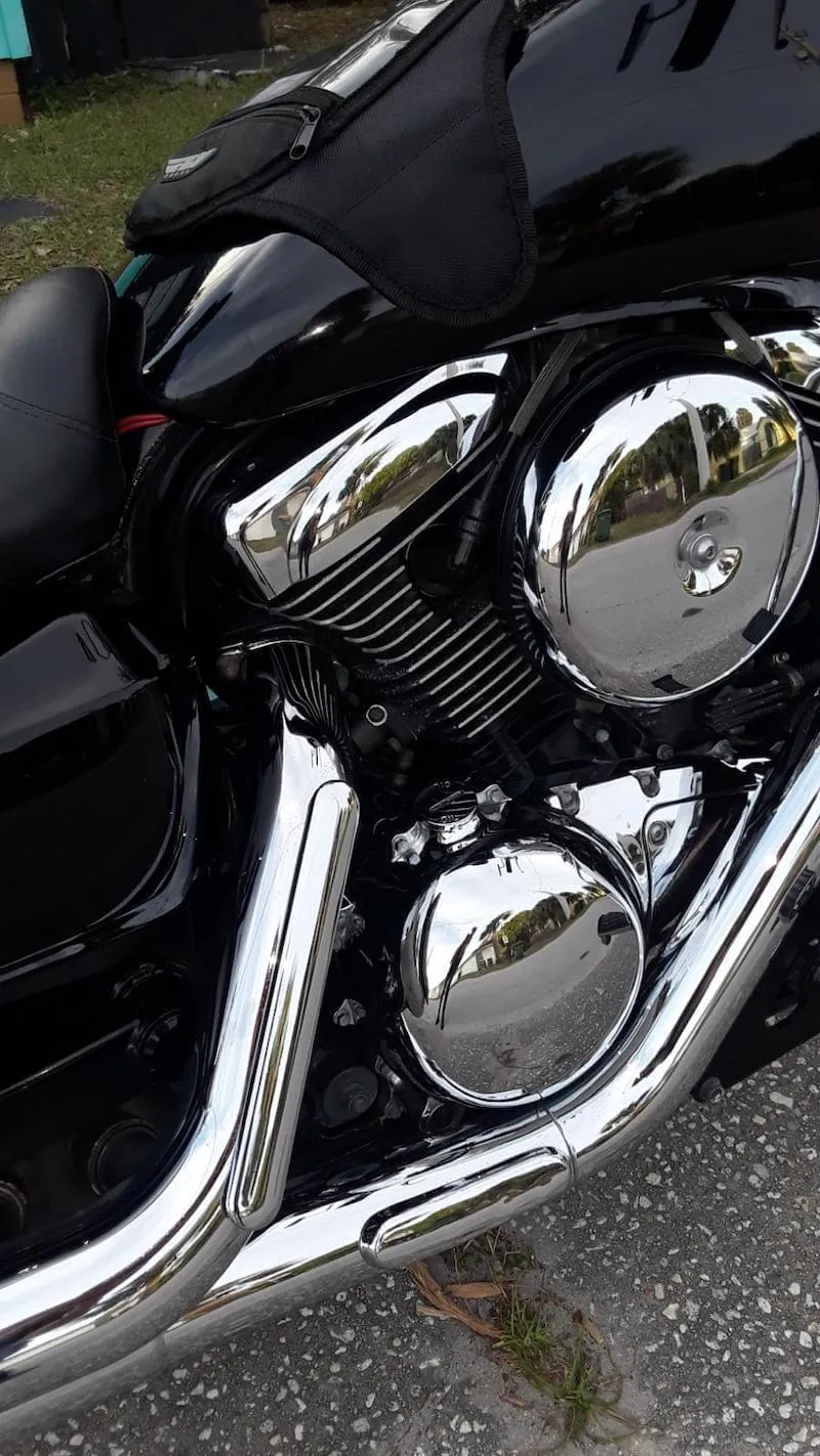 Motorcycle detailing Jacksonville FL - close up of detailed motorcycle engine components